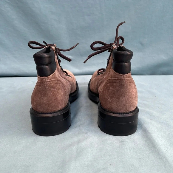 NWOT Aquatalia Liviana Taupe Suede Weatherproof Combat Hiker Boots, Size 8.5M - Picture 4 of 9